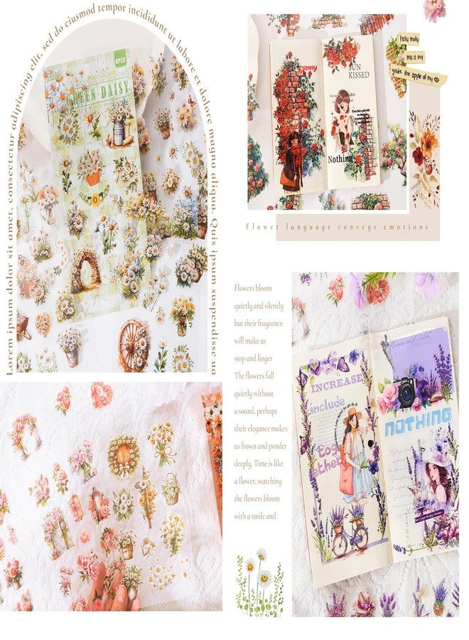 SAMVARDHAN 36 Sheet Vintage Flower Stickers Botanical Floral PET Transparent Waterproof Stickers Set with Sunflowers, Lavender, Daisies Design Sheets for Journaling, Scrapbooking & Crafts, Pack of 6 - Image 4
